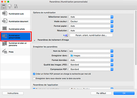 figure : boîte de dialogue Paramètres